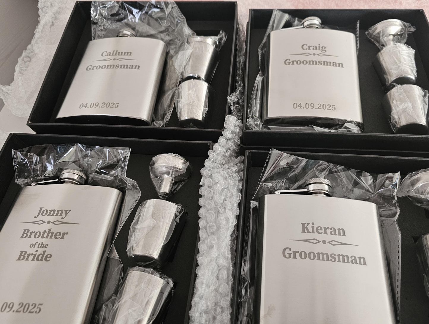Engraved Hipflask | Personalised 7oz Hip Flask Set | Custom Wedding Gift Idea V6