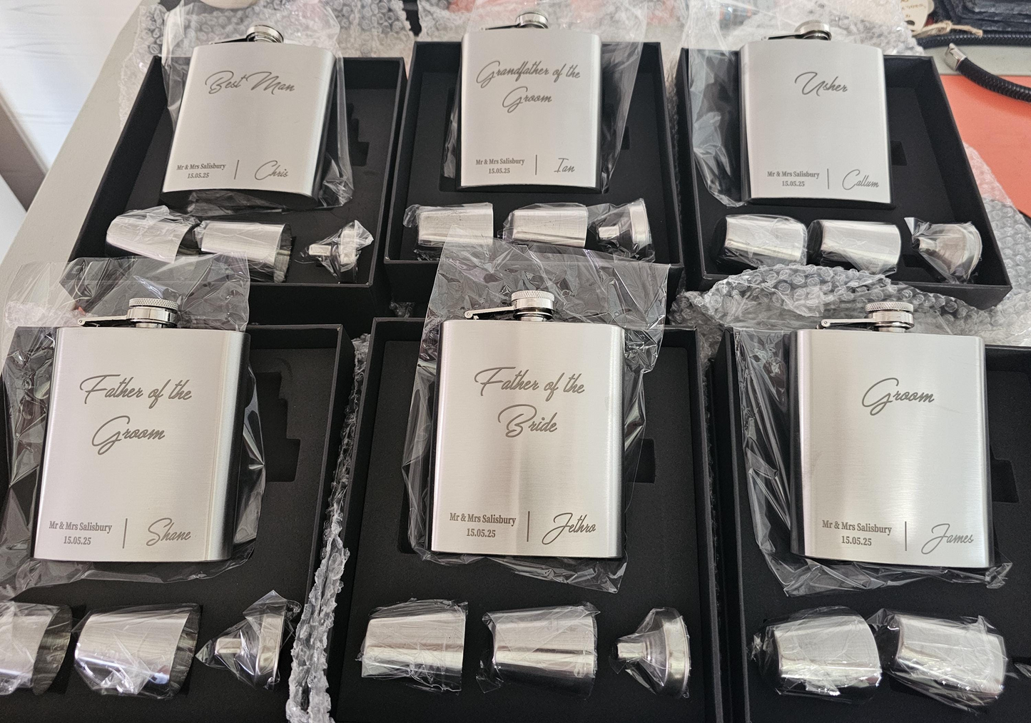 Engraved Hipflask | Personalised 7oz Hip Flask Set | Custom Wedding Gift Idea V6