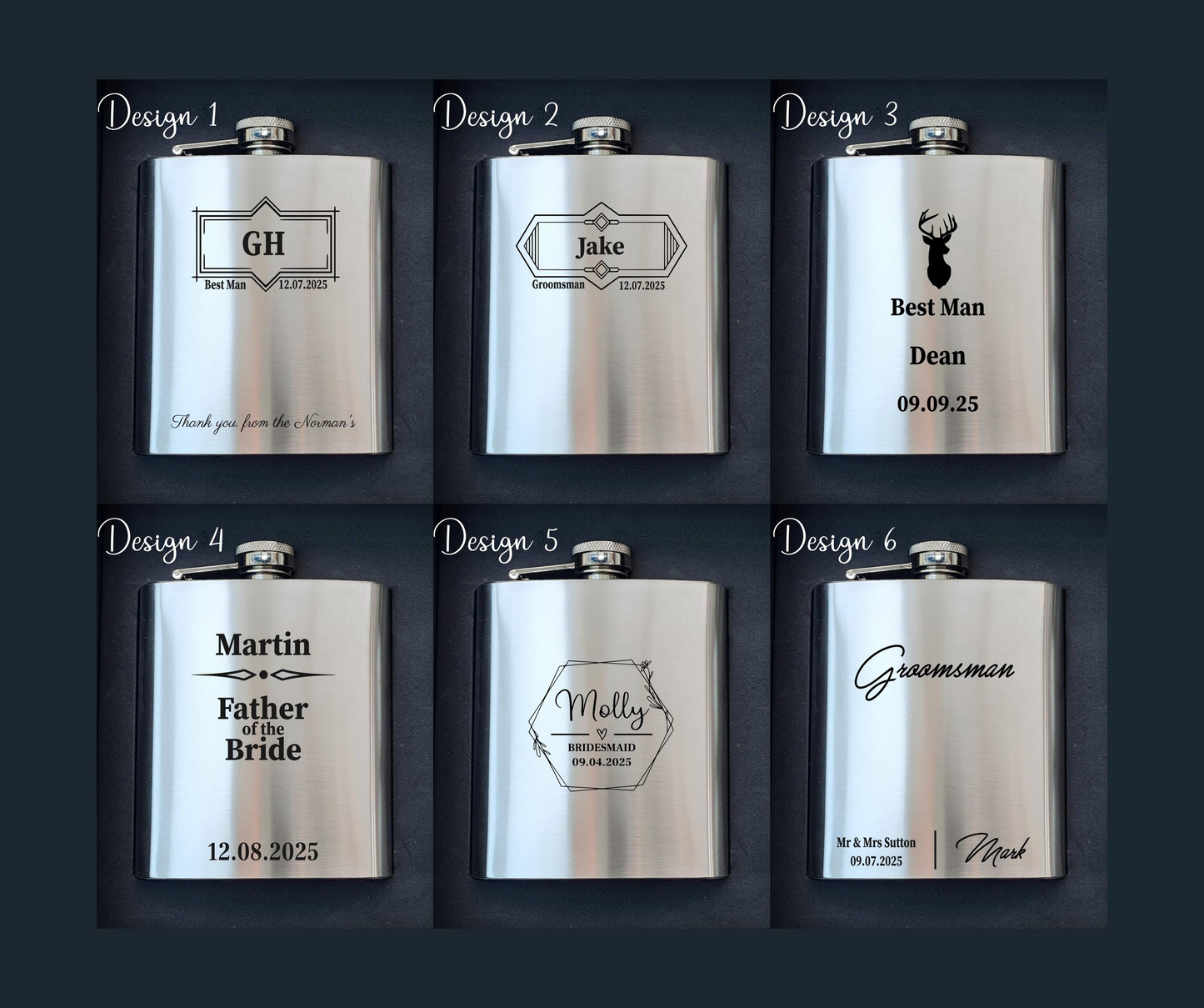 Engraved Hipflask | Personalised 7oz Hip Flask Set | Custom Wedding Gift Idea V6
