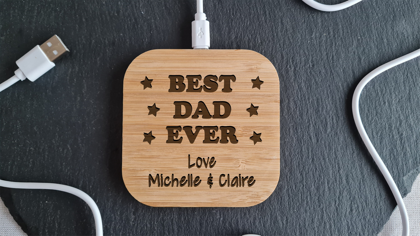 Personalised Wireless Charger | Personalised | Father's Day | Gift For Him | Gift for Her Higher power 10w version Android Apple compatible Colleague_gift Fathers_day Friend_gift Friends_Birthday Gift_for_dad Gift_for_him iphone_charger Personalised_charger Personalised_gift Phone_charger Samsung_charger secret_santa Wireless_charger