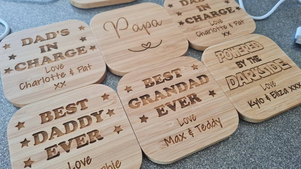 Personalised Wireless Charger | Personalised | Father's Day | Gift For Him | Gift for Her Higher power 10w version Android Apple compatible Colleague_gift Fathers_day Friend_gift Friends_Birthday Gift_for_dad Gift_for_him iphone_charger Personalised_charger Personalised_gift Phone_charger Samsung_charger secret_santa Wireless_charger