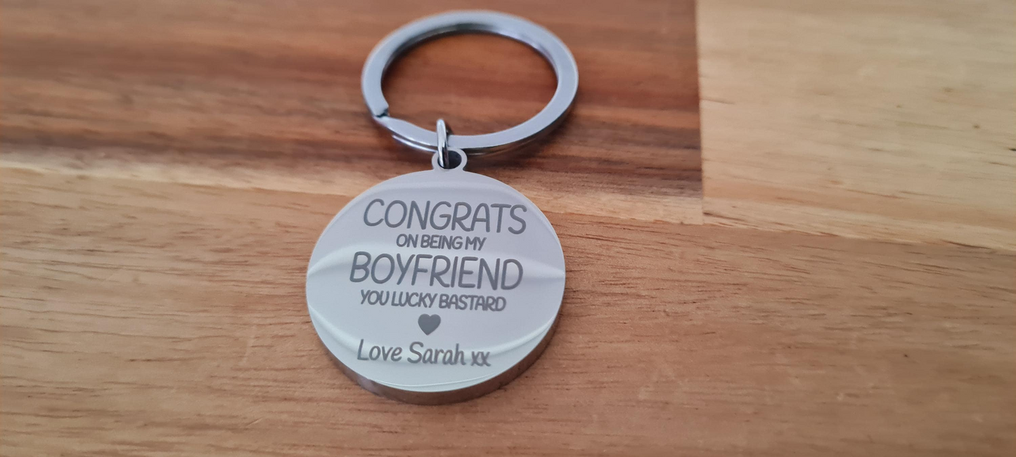 Congrats On Being My Boyfriend Keyring | Valentine's Day Gift Boyfriend_Gift Christmas_gift Custom_Keyring Funny_Gift Funny_Valentine Girlfriend_Valentine Lucky_boyfriend_gift Mum_Valentines Relationship_Gifts Valentine_gift Valentines_day_gift Valentines_Keyring Wife_Valentines