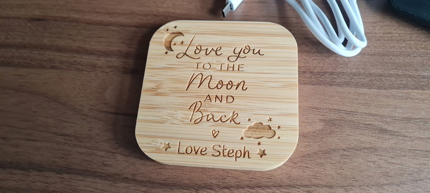I love you to the moon & back | Wireless Charger | Personalised Useful Valentine's Day Gift For Him | Higher power 10w version Android Apple Dad_charger_gift Fathers_day Gift_for_him Grandad_Christmas iphone_charger Love_you_Dad_gift Personalised_charger Personalised_gift Samsung_charger Valentines_Gift Valentines_Husband Valentines_Wife Wireless_charger