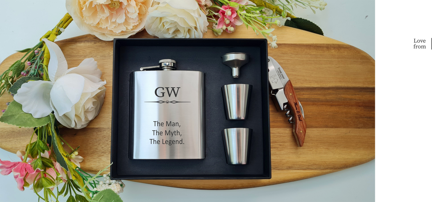 Engraved Hipflask | Personalised 7oz Hip Flask Gift for Dad, Brother or Son | Custom Birthday, Christmas or any celebration Gift Idea V5