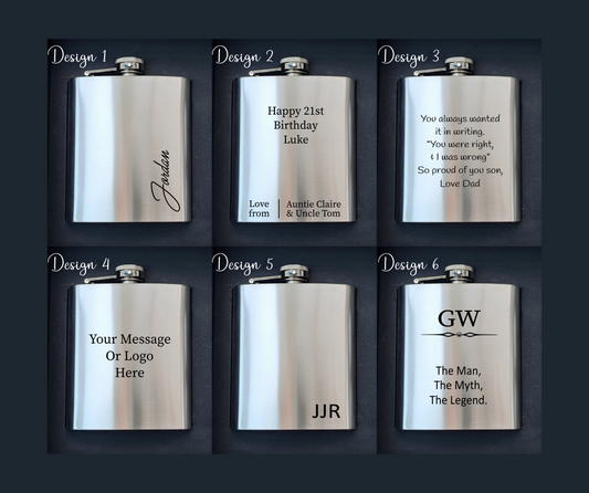 Engraved Hipflask | Personalised 7oz Hip Flask Gift for Dad, Brother or Son | Custom Birthday, Christmas or any celebration Gift Idea V5