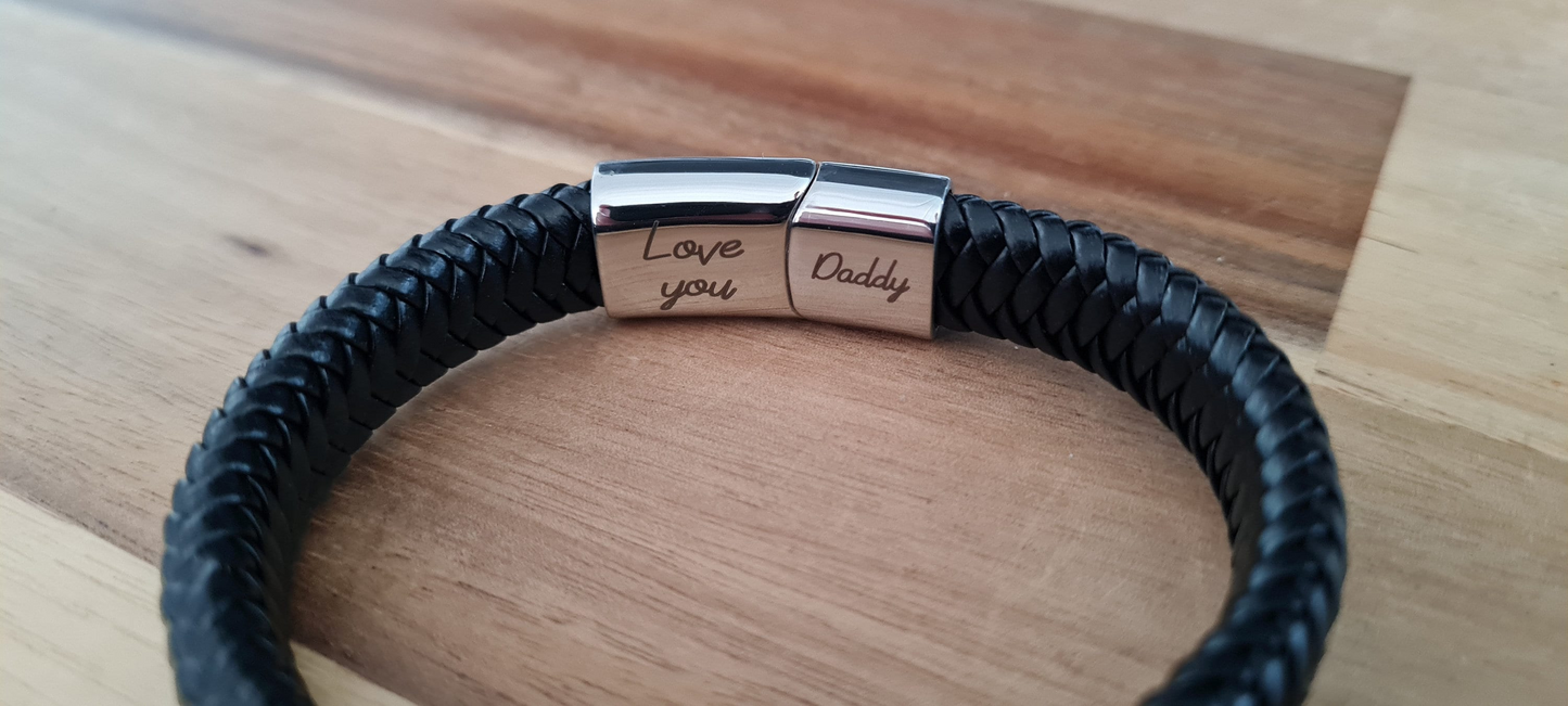 Personalised Mens Bracelet Gift | Steel Braided Mens Engraved Bracelet | Father's Day | Christmas Gift Black or Brown 2 sizes Boyfriend Dad Boyfriend_Gift Garden_Bar Gifts_for_Him Groomsman_gift Groomsmen_gift Personalised_Gift Personalised_Wedding Personalized_Gift Stag_Party Usher_gift Wedding_Party_gift Wedding_table_decor Wooden_Bottle_Opener