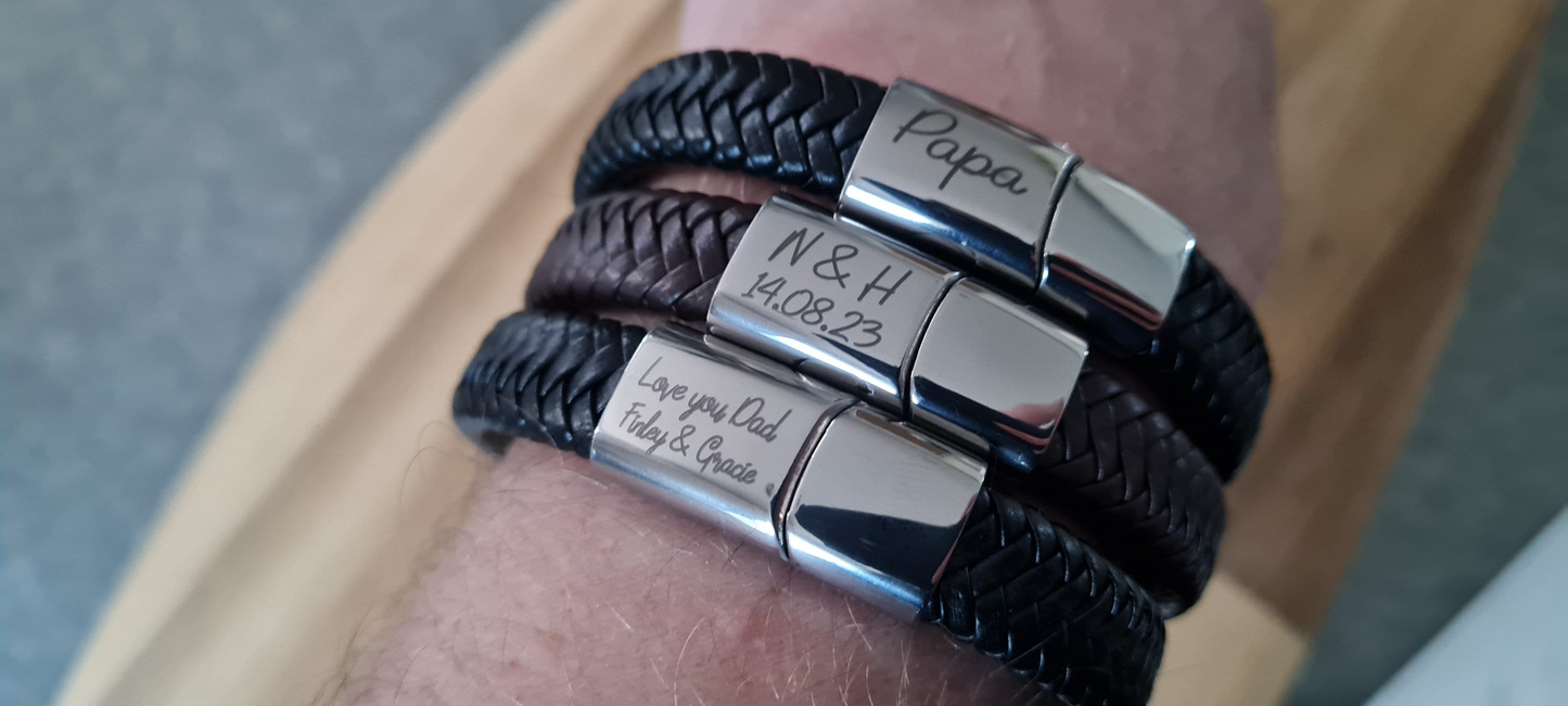 Personalised Mens Bracelet Gift | Steel Braided Mens Engraved Bracelet | Father's Day | Christmas Gift Black or Brown 2 sizes Boyfriend Dad Boyfriend_Gift Garden_Bar Gifts_for_Him Groomsman_gift Groomsmen_gift Personalised_Gift Personalised_Wedding Personalized_Gift Stag_Party Usher_gift Wedding_Party_gift Wedding_table_decor Wooden_Bottle_Opener