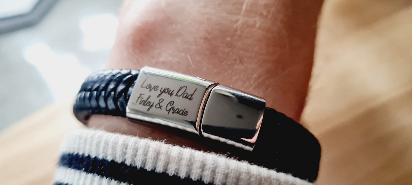 Personalised Mens Bracelet Gift | Steel Braided Mens Engraved Bracelet | Father's Day | Christmas Gift Black or Brown 2 sizes Boyfriend Dad Boyfriend_Gift Garden_Bar Gifts_for_Him Groomsman_gift Groomsmen_gift Personalised_Gift Personalised_Wedding Personalized_Gift Stag_Party Usher_gift Wedding_Party_gift Wedding_table_decor Wooden_Bottle_Opener