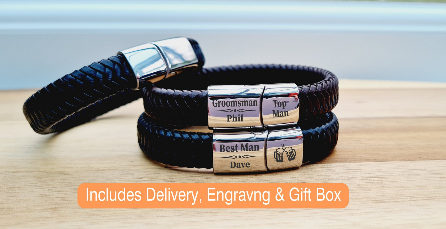 Personalised Stainless Steel Braided Mens Engraved Bracelet | Engraved Wedding Gift for Best man, Father of the Bride, Usher, Groomsman V2 Boyfriend_Gift Garden_Bar Gifts_for_Him Groomsman_gift Groomsmen_gift Personalised_Gift Personalised_Wedding Personalized_Gift Stag_Party Usher_gift Wedding_Party_gift Wedding_table_decor Wooden_Bottle_Opener
