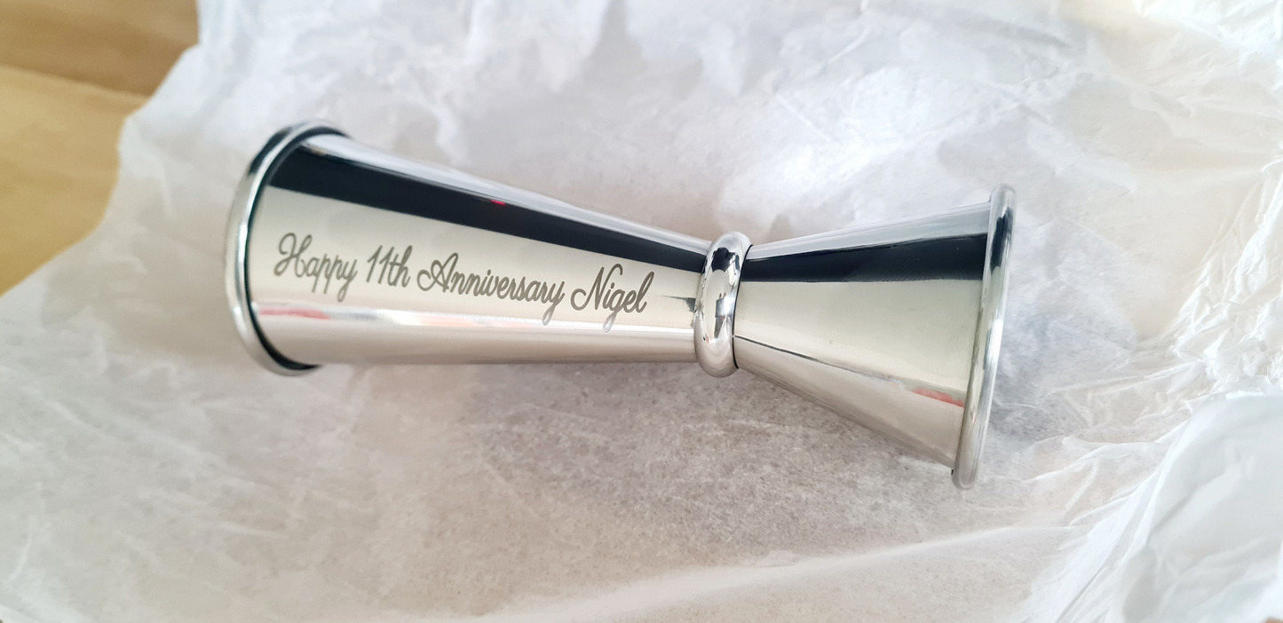 11th Anniversary Gift Steel, 25th, 30th, 40th, 50th etc Stainless Steel Jigger / Spirit Measure - Wedding Anniversary Gift, Valentine's 11th_Anniversary 18th_Birthday_Gift 1st_Anniversary 25th_Anniversary Anniversary_Gift Anniversary_Steel Christmas_Dad_Gift Christmas_gift Gift_for_mum Metal Shot_measure Spirit_Measure Valentine's_Gift Wedding_Anniversary