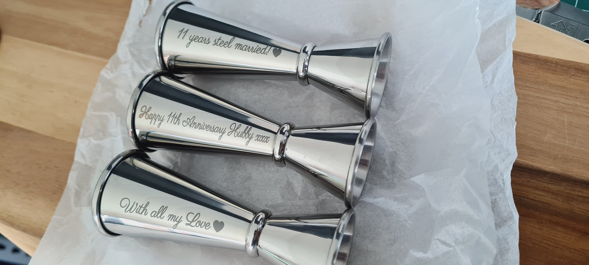 11th Anniversary Gift Steel, 25th, 30th, 40th, 50th etc Stainless Steel Jigger / Spirit Measure - Wedding Anniversary Gift, Valentine's 11th_Anniversary 18th_Birthday_Gift 1st_Anniversary 25th_Anniversary Anniversary_Gift Anniversary_Steel Christmas_Dad_Gift Christmas_gift Gift_for_mum Metal Shot_measure Spirit_Measure Valentine's_Gift Wedding_Anniversary
