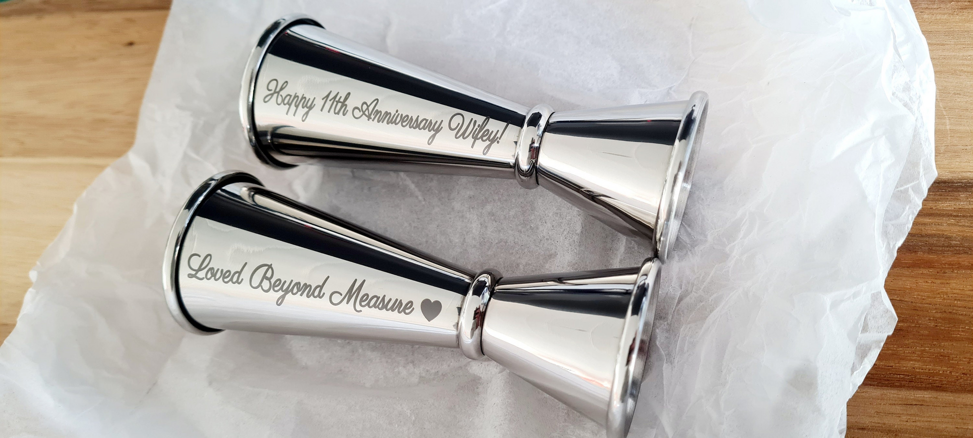 11th Anniversary Gift Steel, 25th, 30th, 40th, 50th etc Stainless Steel Jigger / Spirit Measure - Wedding Anniversary Gift, Valentine's 11th_Anniversary 18th_Birthday_Gift 1st_Anniversary 25th_Anniversary Anniversary_Gift Anniversary_Steel Christmas_Dad_Gift Christmas_gift Gift_for_mum Metal Shot_measure Spirit_Measure Valentine's_Gift Wedding_Anniversary