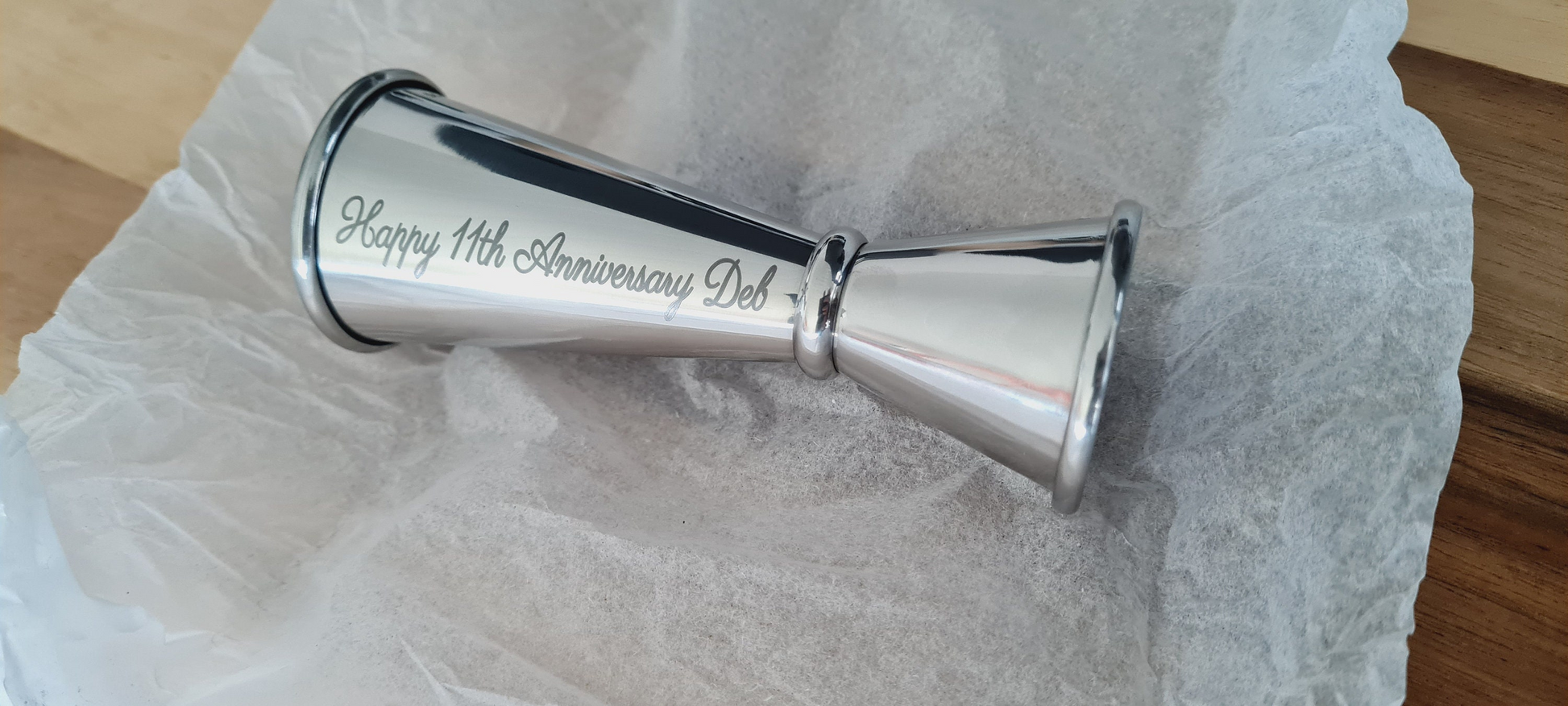11th Anniversary Gift Steel, 25th, 30th, 40th, 50th etc Stainless Steel Jigger / Spirit Measure - Wedding Anniversary Gift, Valentine's 11th_Anniversary 18th_Birthday_Gift 1st_Anniversary 25th_Anniversary Anniversary_Gift Anniversary_Steel Christmas_Dad_Gift Christmas_gift Gift_for_mum Metal Shot_measure Spirit_Measure Valentine's_Gift Wedding_Anniversary