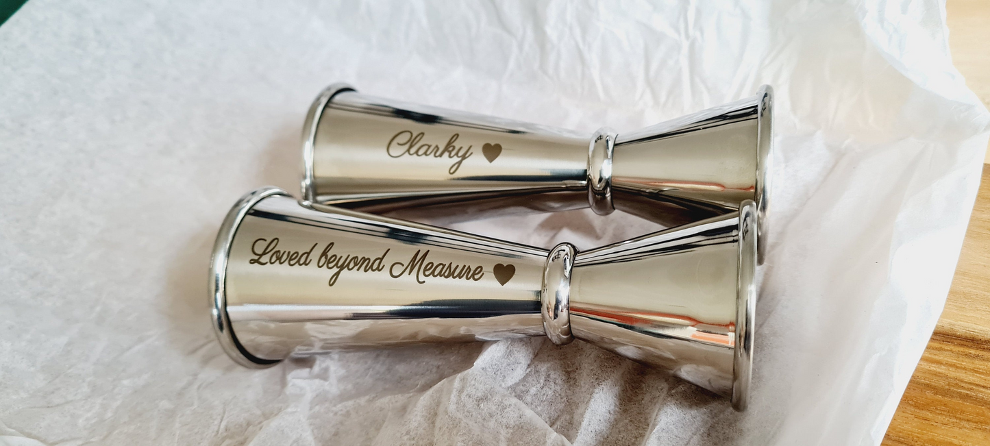 11th Anniversary Gift Steel, 25th, 30th, 40th, 50th etc Stainless Steel Jigger / Spirit Measure - Wedding Anniversary Gift, Valentine's 11th_Anniversary 18th_Birthday_Gift 1st_Anniversary 25th_Anniversary Anniversary_Gift Anniversary_Steel Christmas_Dad_Gift Christmas_gift Gift_for_mum Metal Shot_measure Spirit_Measure Valentine's_Gift Wedding_Anniversary