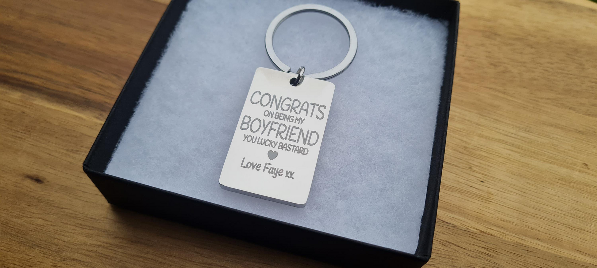 Congrats On Being My Boyfriend Keyring | Valentine's Day Gift Boyfriend_Gift Christmas_gift Custom_Keyring Funny_Gift Funny_Valentine Girlfriend_Valentine Lucky_boyfriend_gift Mum_Valentines Relationship_Gifts Valentine_gift Valentines_day_gift Valentines_Keyring Wife_Valentines
