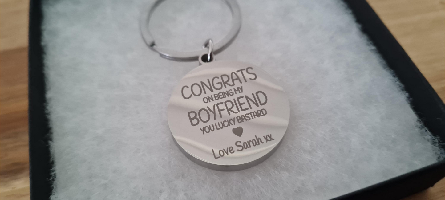 Congrats On Being My Boyfriend Keyring | Valentine's Day Gift Boyfriend_Gift Christmas_gift Custom_Keyring Funny_Gift Funny_Valentine Girlfriend_Valentine Lucky_boyfriend_gift Mum_Valentines Relationship_Gifts Valentine_gift Valentines_day_gift Valentines_Keyring Wife_Valentines