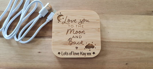 I love you to the moon & back | Wireless Charger | Personalised Useful Valentine's Day Gift For Him | Higher power 10w version Android Apple Dad_charger_gift Fathers_day Gift_for_him Grandad_Christmas iphone_charger Love_you_Dad_gift Personalised_charger Personalised_gift Samsung_charger Valentines_Gift Valentines_Husband Valentines_Wife Wireless_charger