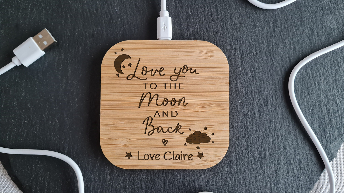 I love you to the moon & back | Wireless Charger | Personalised Useful Valentine's Day Gift For Him | Higher power 10w version Android Apple Dad_charger_gift Fathers_day Gift_for_him Grandad_Christmas iphone_charger Love_you_Dad_gift Personalised_charger Personalised_gift Samsung_charger Valentines_Gift Valentines_Husband Valentines_Wife Wireless_charger