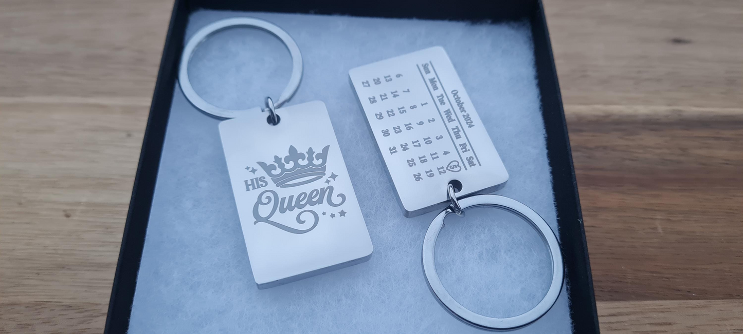 Her King, His Queen couples Date Keyring | Ideal Gift Valentine's Day Gift - Beautiful Polished Keyring Boyfriend_Gift Christmas_gift Custom_Keyring Dad_keepsake gift_for_mum Girlfriend_Valentine Grandad Granny Mothers_day Mum_Christmas Mum_Valentines Valentines_day_gift Wife_Valentines