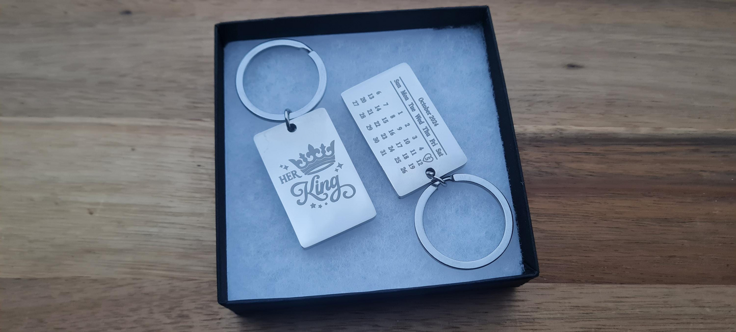 Her King, His Queen couples Date Keyring | Ideal Gift Valentine's Day Gift - Beautiful Polished Keyring Boyfriend_Gift Christmas_gift Custom_Keyring Dad_keepsake gift_for_mum Girlfriend_Valentine Grandad Granny Mothers_day Mum_Christmas Mum_Valentines Valentines_day_gift Wife_Valentines