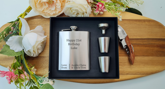 Engraved Hipflask | Personalised 7oz Hip Flask Gift for Dad, Brother or Son | Custom Birthday, Christmas or any celebration Gift Idea V2