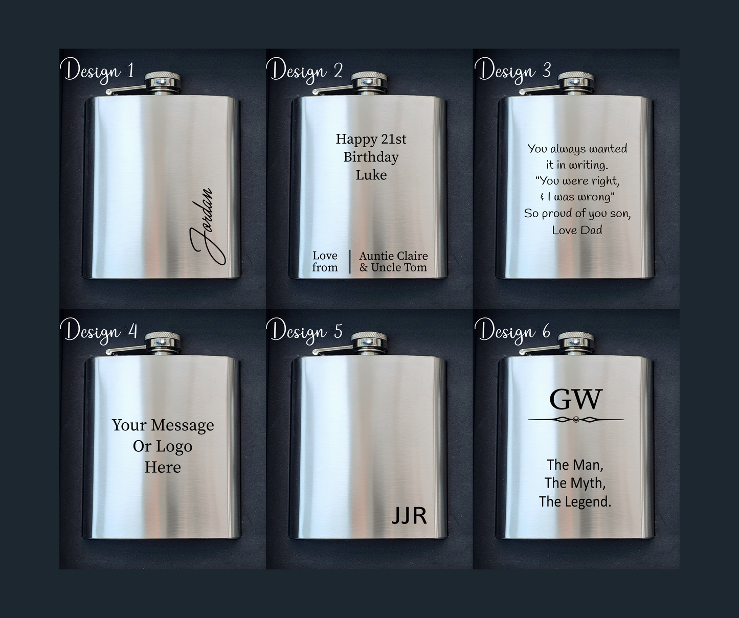 Engraved Hipflask | Personalised 7oz Hip Flask Gift for Dad, Brother or Son | Custom Birthday, Christmas or any celebration Gift Idea V5