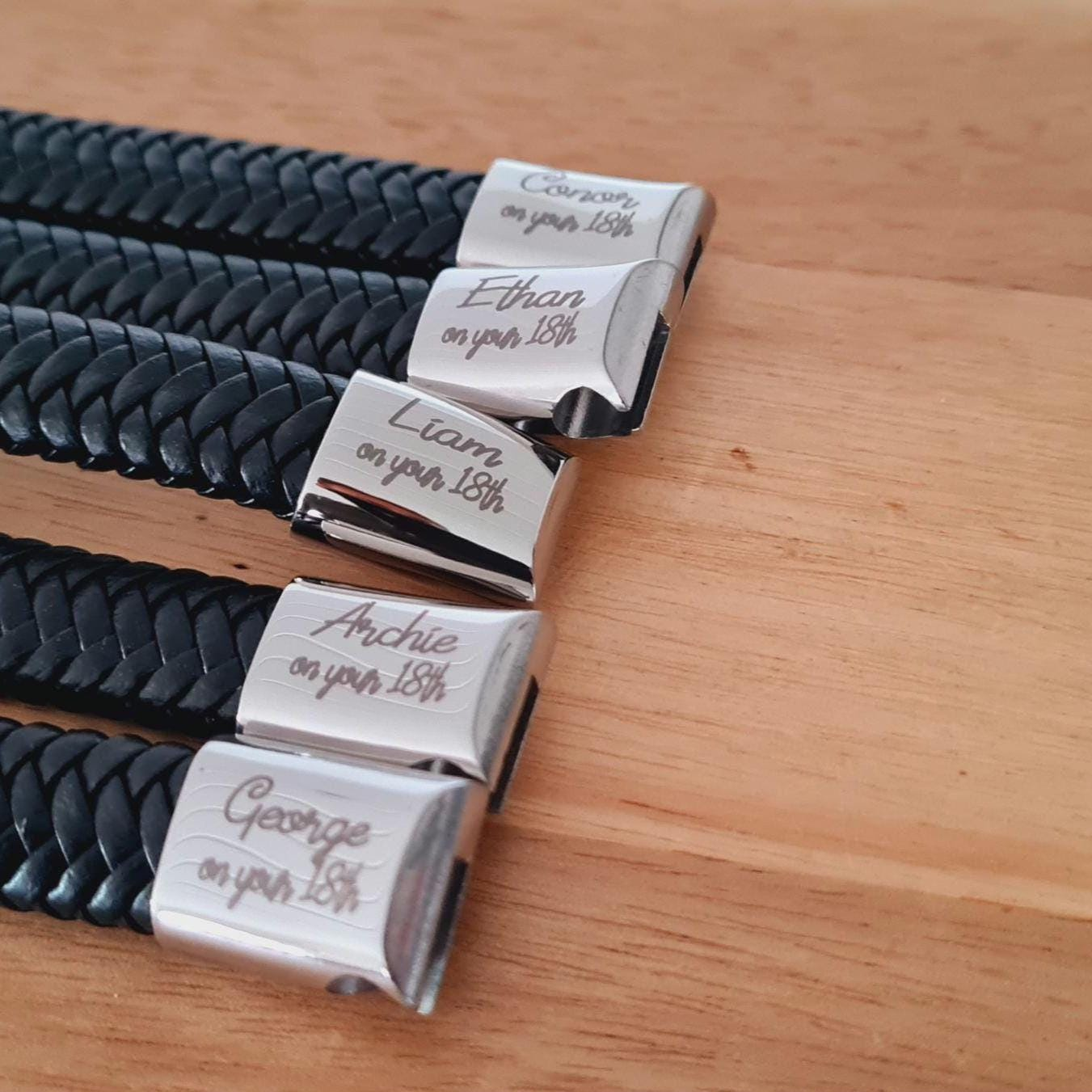 Personalised 18th Birthday Keepsake Bracelet Gift | Steel Braided Mens Engraved Bracelet | Christmas Gift Black or Brown 2 sizes Son Gift Boyfriend_Gift Garden_Bar Gifts_for_Him Groomsman_gift Groomsmen_gift Personalised_Gift Personalised_Wedding Personalized_Gift Stag_Party Usher_gift Wedding_Party_gift Wedding_table_decor Wooden_Bottle_Opener