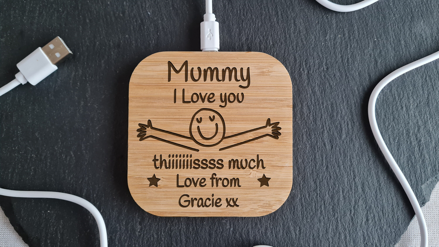 Mummy Personalised Wireless Charger | Personalised Useful Christmas Gift For Her | Gift for Mum Higher power 10w version Android Apple Christmas_Gift_Mum Gift_for_her Gift_for_Mum Gran_Christmas iphone_charger Love_you_Dad_gift Mothers_day Mum_charger_gift Personalised_charger Personalised_gift Phone_charger Samsung_charger Wireless_charger