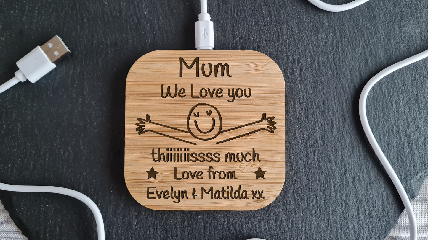 Mummy Personalised Wireless Charger | Personalised Useful Christmas Gift For Her | Gift for Mum Higher power 10w version Android Apple Christmas_Gift_Mum Gift_for_her Gift_for_Mum Gran_Christmas iphone_charger Love_you_Dad_gift Mothers_day Mum_charger_gift Personalised_charger Personalised_gift Phone_charger Samsung_charger Wireless_charger
