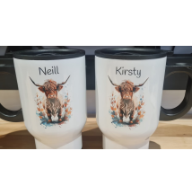 Highland Cow personalised Travel mug gift | Highland cow gift | Water Sports Paddle Board Gift Idea | Tea, Coffee | Hot Chocolate | Gift Idea,
